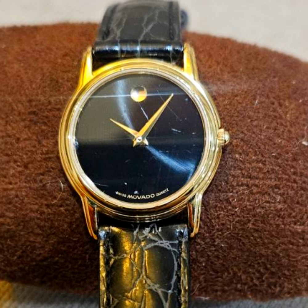Movado Museum Swiss Quartz Black Dial Leather Strap Ladies Watch 87 E4 9840